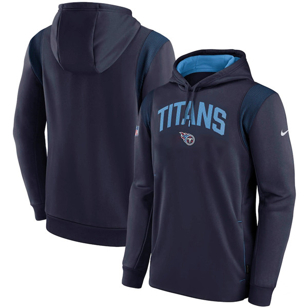 Men's Tennessee Titans Navy Sideline Stack Performance Pullover Hoodie 001 - Click Image to Close